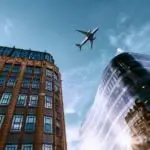 Airplane above Glasgow demonstrating multiple flight data sharing.