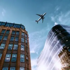 Airplane above Glasgow demonstrating multiple flight data sharing.
