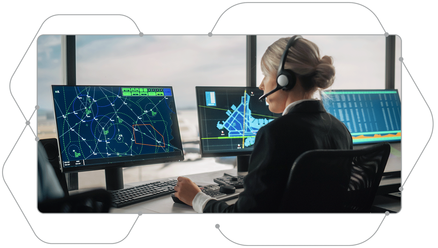 Stock image showing person viewing ATC Tower radar representing Airport Hive AMS Product Radar Message Processor