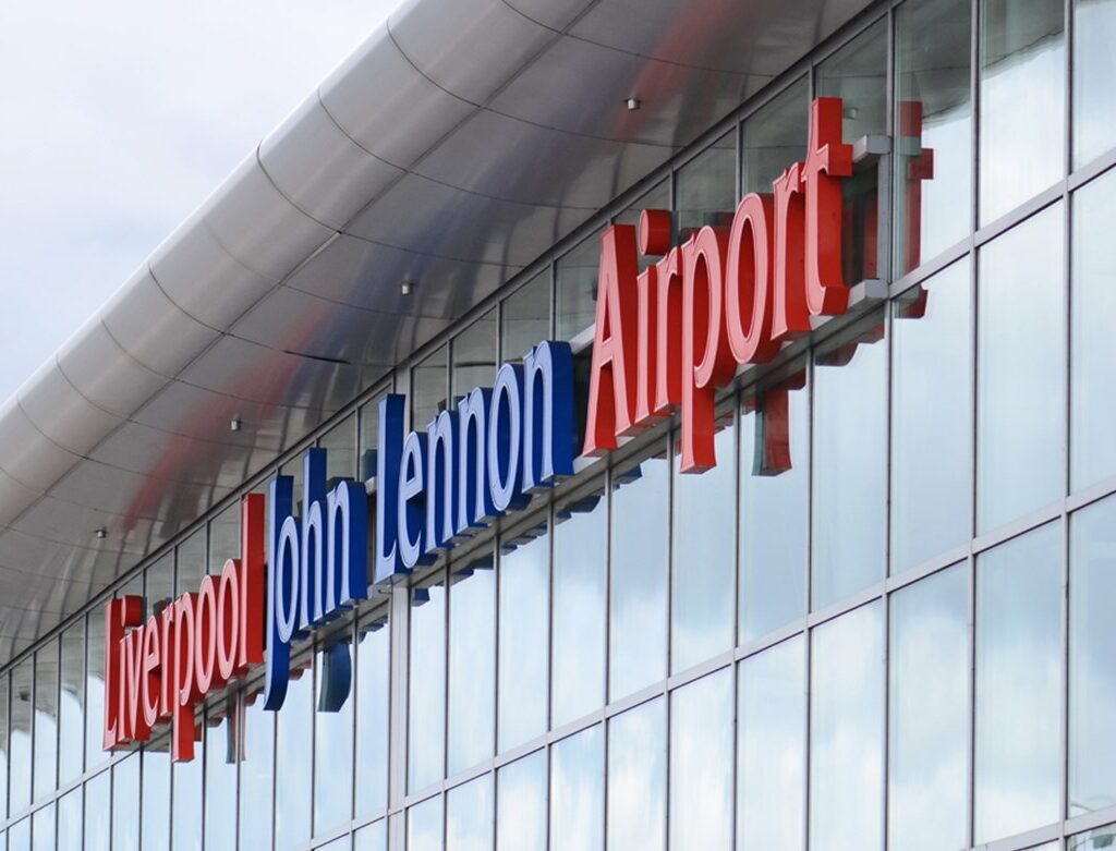 Image of the front of Liverpool John Lennon Airport. Liverpool John Lennon Airport go-live with Azinq’s Airport Hive, a new wave Airport Operational Database (AODB) replacement.