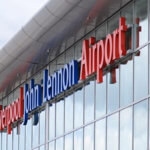 Image of the front of Liverpool John Lennon Airport. Liverpool John Lennon Airport go-live with Azinq’s Airport Hive, a new wave Airport Operational Database (AODB) replacement.