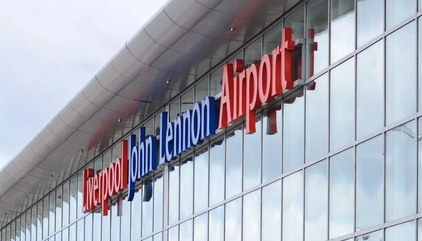 Image of the front of Liverpool John Lennon Airport. Liverpool John Lennon Airport go-live with Azinq’s Airport Hive, a new wave Airport Operational Database (AODB) replacement.